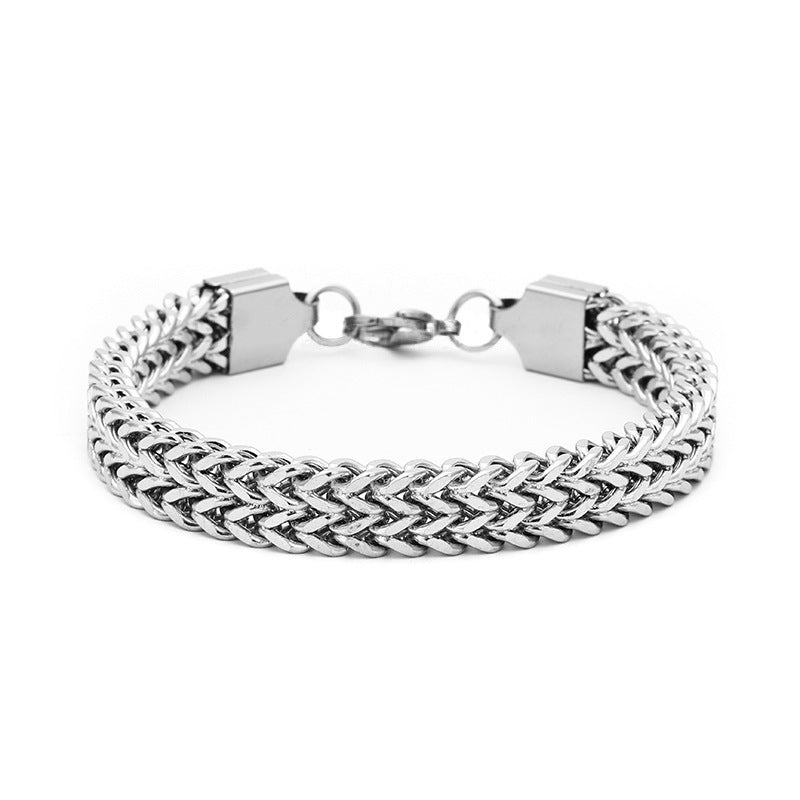 Wholesale Stainless Steel Double Row Men's Punk Braided Bracelet